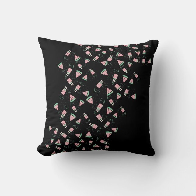 Summer Watermelon Pink Ice Cream Seeds Pattern Cushion (Front)