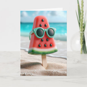 Summer Watermelon Popsicle With Sunglasses Card