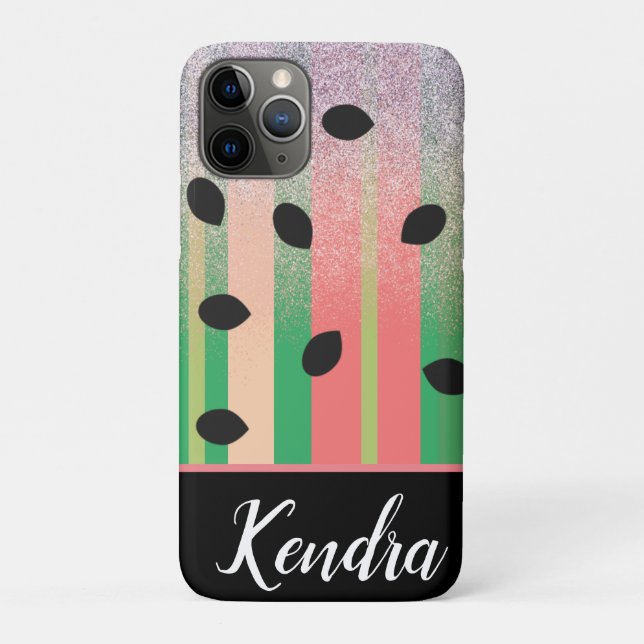 Summer Watermelon Seed Stripe Illustration Sparkle Case-Mate iPhone Case (Back)