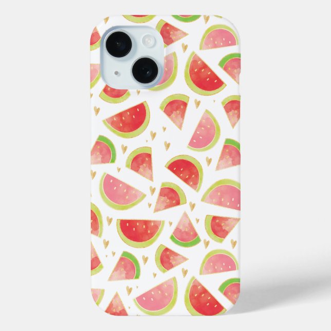 Summer Watermelon Slices & Gold Heart Pattern Case-Mate iPhone Case (Back)