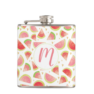 Summer Watermelon Slices & Gold Heart Pattern Hip Flask