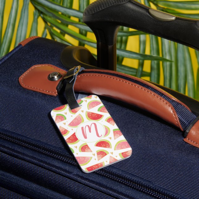 Summer Watermelon Slices & Gold Heart Pattern Luggage Tag (Back Insitu 3)