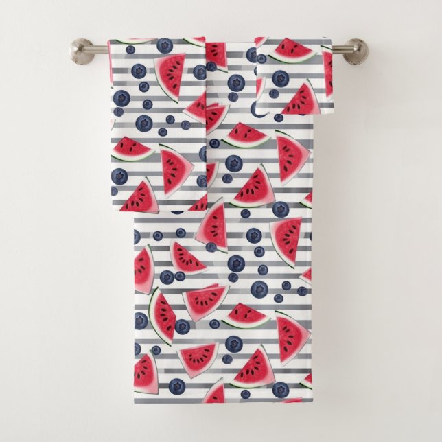 Summer Watermelon Stripes Bath Towel Set (Insitu)