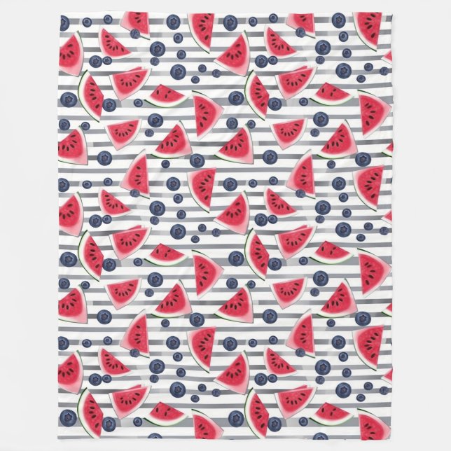 Summer Watermelon Stripes Fleece Blanket (Front)