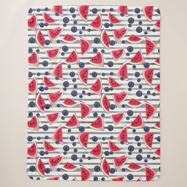 Summer Watermelon Stripes Sherpa Blanket (Front)