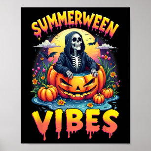 Summer Watermelon Summerween Vibes Skeleton Jack-o Poster