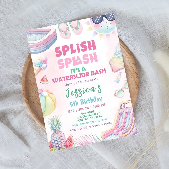 Summer Waterslide Bash Girl Birthday Party Invitation (Creator Uploaded)