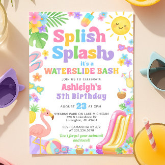 Summer Waterslide Girl Birthday Party Invitation