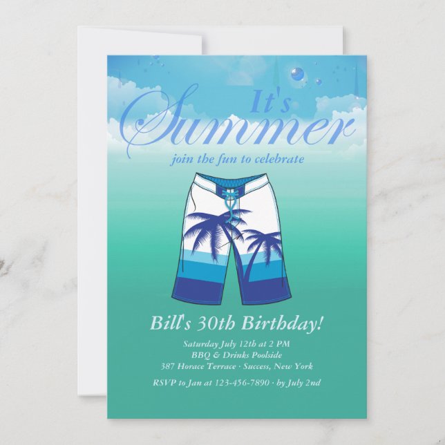 Summer Wear Masculine Birthday Party Invitation (Front)