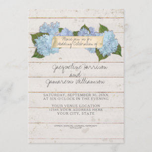 Summer Wedding BOHO Shiplap Wooden Board Hydrangea Invitation