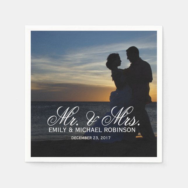 Summer wedding bride and groom photo napkin (Front)