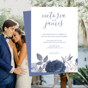 Summer Wedding Bright Blue Floral Invitation