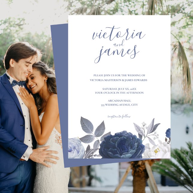 Summer Wedding Bright Blue Floral Invitation (Summer Wedding Bright Blue Floral Invitation)