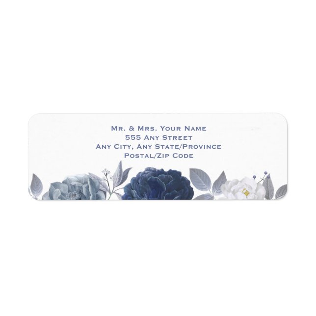 Summer Wedding Bright Blue Floral Return Address (Front)