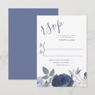 Summer Wedding Bright Blue Floral RSVP Card