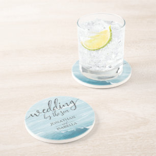 Summer wedding by the blue wavy sea ombre ocean coaster
