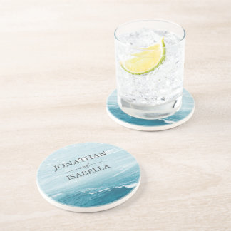 Summer wedding by the blue wavy sea ombre ocean coaster