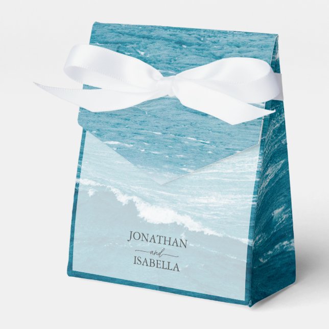 Summer wedding by the blue wavy sea ombre ocean favour box (Front Side)