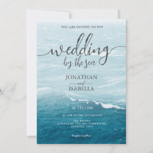 Summer wedding by the blue wavy sea ombre ocean invitation