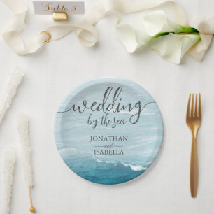 Summer wedding by the blue wavy sea ombre ocean paper plate