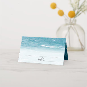 Summer wedding by the blue wavy sea ombre ocean place card