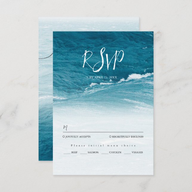 Summer wedding by the blue wavy sea ombre ocean RSVP card (Front/Back)
