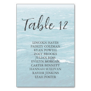 Summer wedding by the blue wavy sea ombre ocean table number