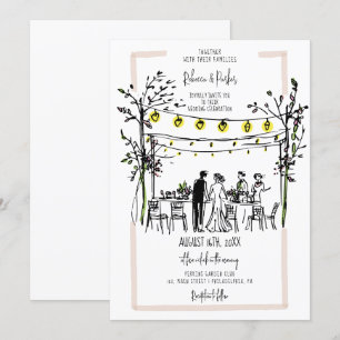 Summer Wedding hand drawn stringlights outdoor Invitation