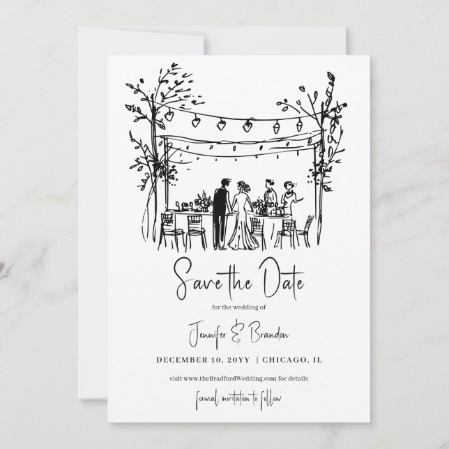 Summer Wedding hand sketched Save the Date Invitation (Back)