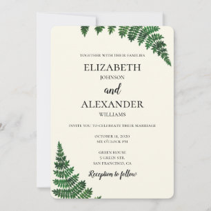 Summer wedding invitation. Green fern invite