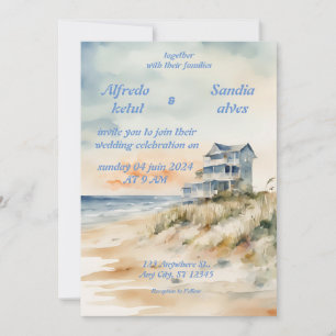 summer wedding invitations beach ocean blue