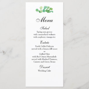 Summer wedding menu botanical. Green dinner menu