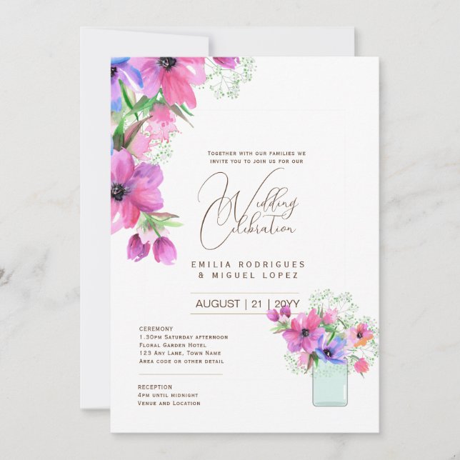 Summer Wedding pretty Flowers Romantic Style Invitation (Front)