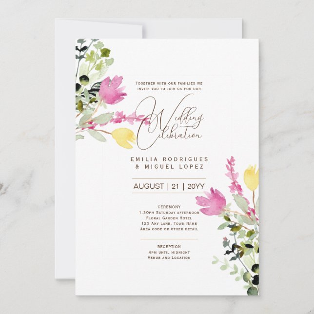 Summer Wedding pretty Flowers Romantic Style Invitation (Front)