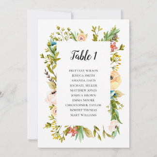 Summer wedding seating chart. Flowers table plan Invitation