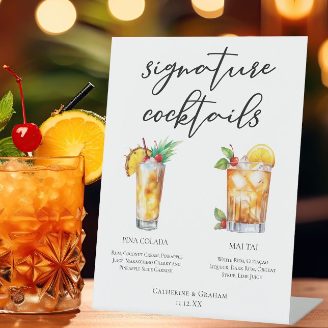 Summer Wedding Signature Cocktails Menu Pedestal Sign (Creator Uploaded)