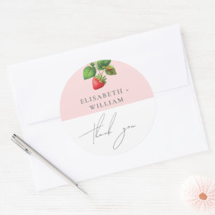 Summer Wedding Strawberry Personalised Thank you Classic Round Sticker
