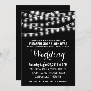 Summer Wedding String Lights Black Design Invitation