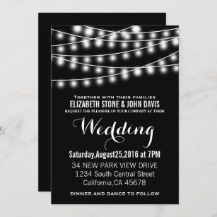 Summer Wedding String Lights Black Design Invitation