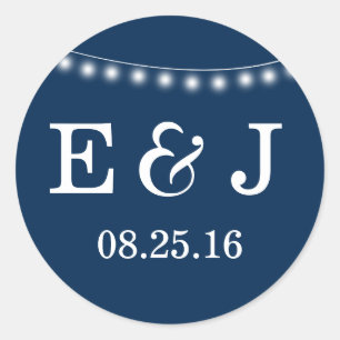Summer Wedding String Lights Blue Classic Round Sticker