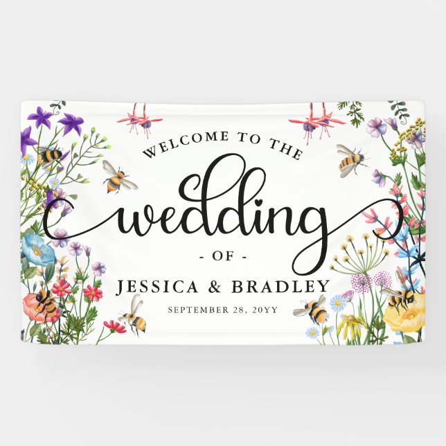 Summer Wedding Wildflower & BumbleBee Banner (Horizontal)