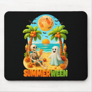 Summer-ween Skeleton Ghost Beach Palm Halloween Su Mouse Mat