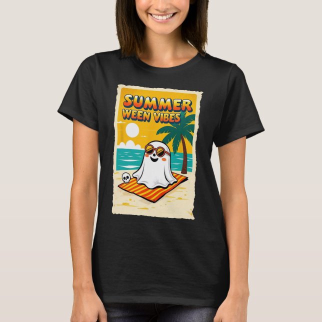 Summer Ween Vibes Ghost Beach Fun Halloween Teesum T-Shirt (Front)