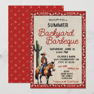 Summer Western Cowboy Backyard Barbeque  Invitation