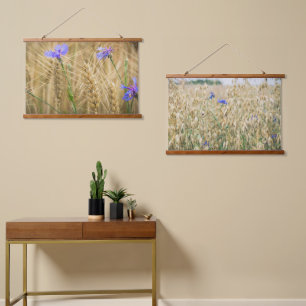 Summer wheat field with blue cornflowers hanging tapestry