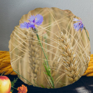 Summer wheat field with blue cornflowers  round cushion