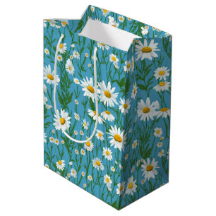 Summer White Daisies On Aqua Medium Gift Bag