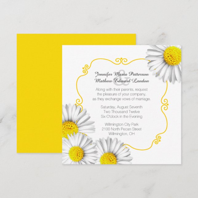 Summer White Daisies Wedding Invitation (Front/Back)