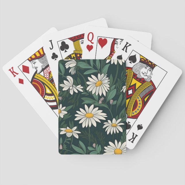 Summer White Daisy Meadow Playing Cards (Back)