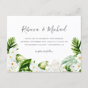 Summer White Flowers & Watercolor Greenery Wedding Invitation Postcard